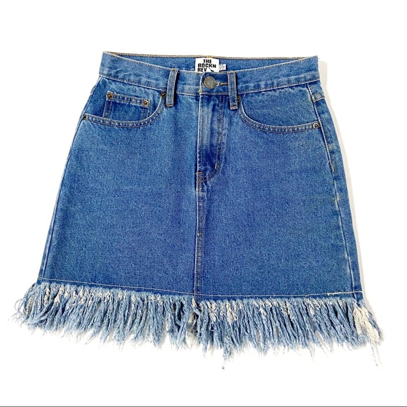 The Rockn Rev Dresses & Skirts - The Rockn Rev Jean Skirt With Fringe Size 4